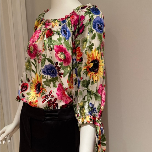 NWOT ALICE + OLIVIA ALTA FLORAL PRINT SILK BLEND BLOUSE ON/OFF SHOULDER SZ LARGE - Picture 9 of 15